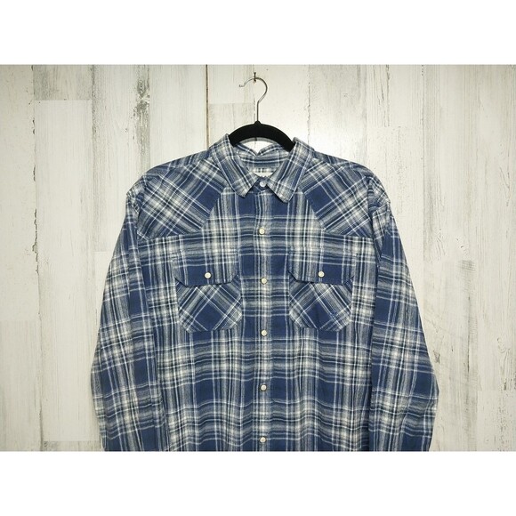 Ariat Shirt Mens Large Blue Plaid Heavyweight Retro Fit Pearl Snap Work - Picture 3 of 8